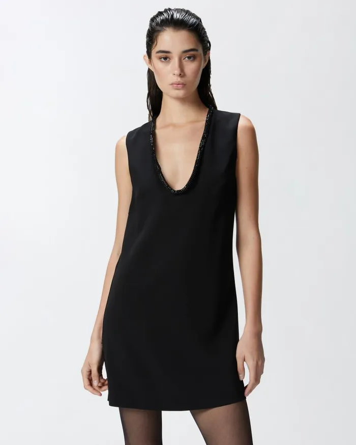 Pinko Mini Dress With Jewel Neck Limo Black Women Dresses