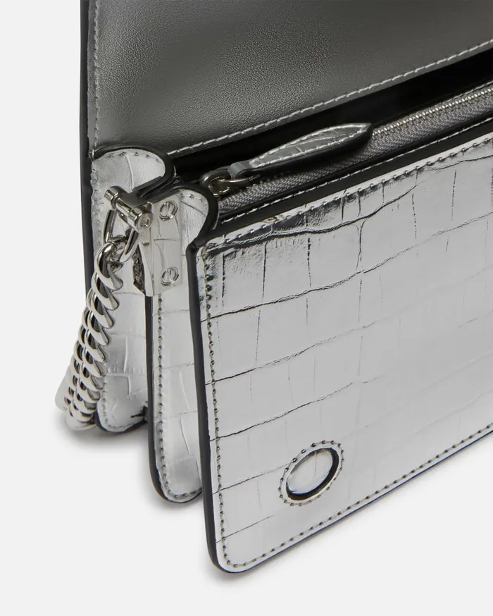 Pinko Mini Love Bag Click Bag In Metallic Crocodileprint Leather Silvershiny Nickel Women Crossbody Bags