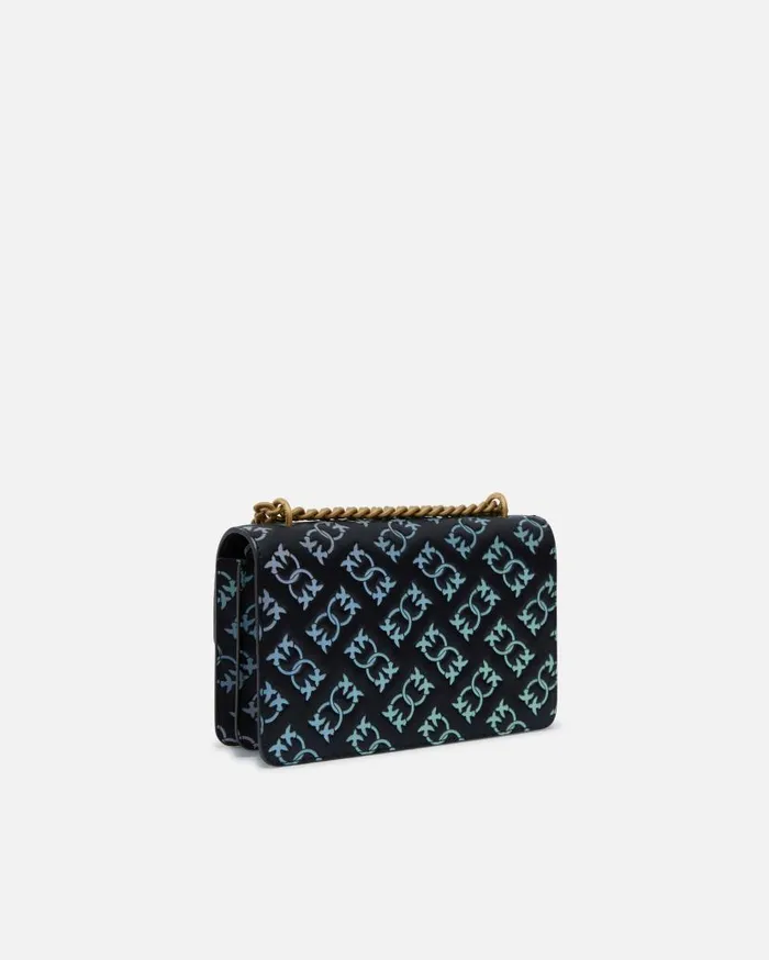 Pinko Mini Love Bag Crossbody Bag With Multicoloured Imprim Logo Blackmulticolouredantiquegold Women Crossbody Bags