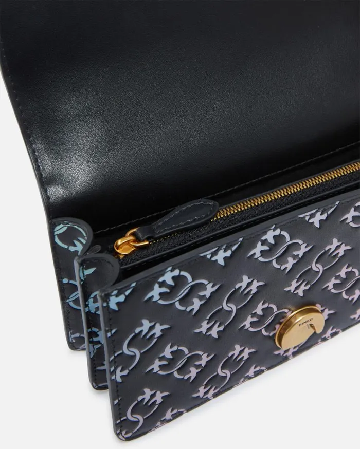 Pinko Mini Love Bag Crossbody Bag With Multicoloured Imprim Logo Blackmulticolouredantiquegold Women Crossbody Bags