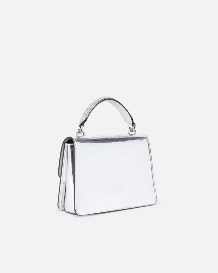 Pinko Mini Love Bag Handbag With Golden Mirror Effect Silvershiny Nickel Women Crossbody Bags