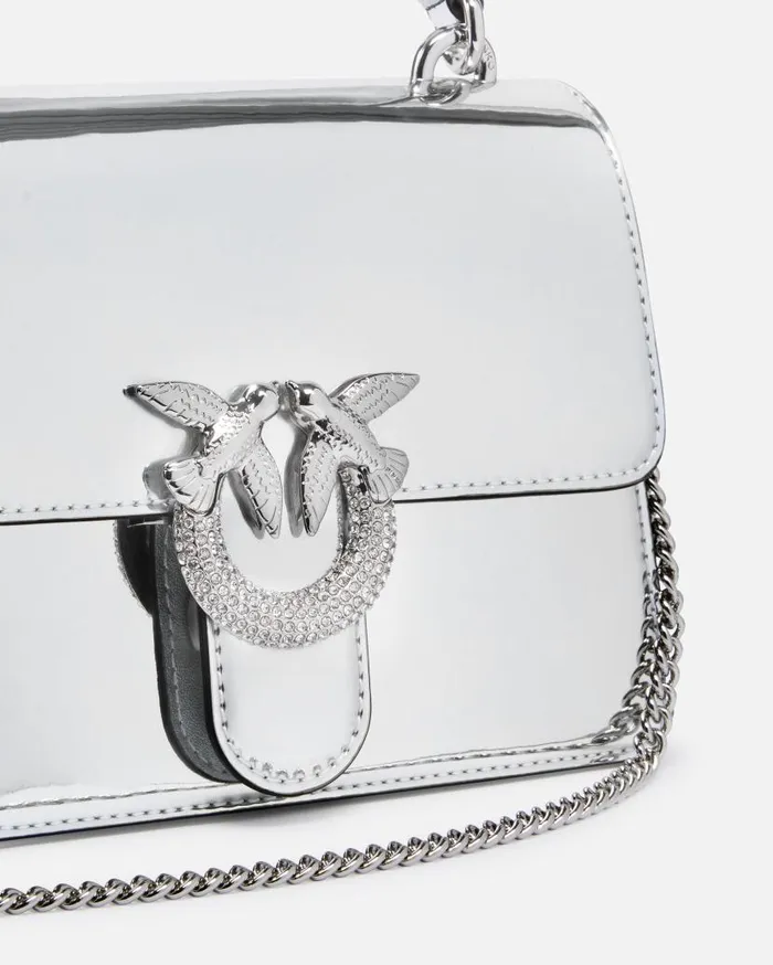 Pinko Mini Love Bag Handbag With Golden Mirror Effect Silvershiny Nickel Women Crossbody Bags