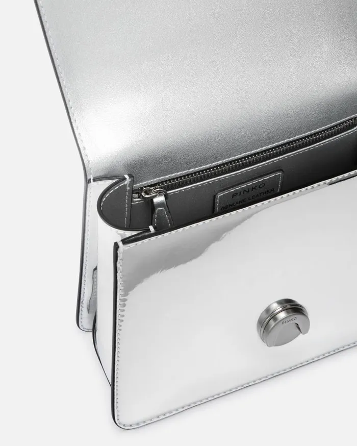Pinko Mini Love Bag Handbag With Golden Mirror Effect Silvershiny Nickel Women Crossbody Bags