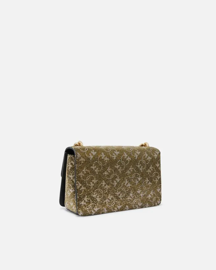 Pinko Mini Love Bag Leather Crossbody Bag With Monogram Rhinestone Bronzegoldgold Women Evening Bags
