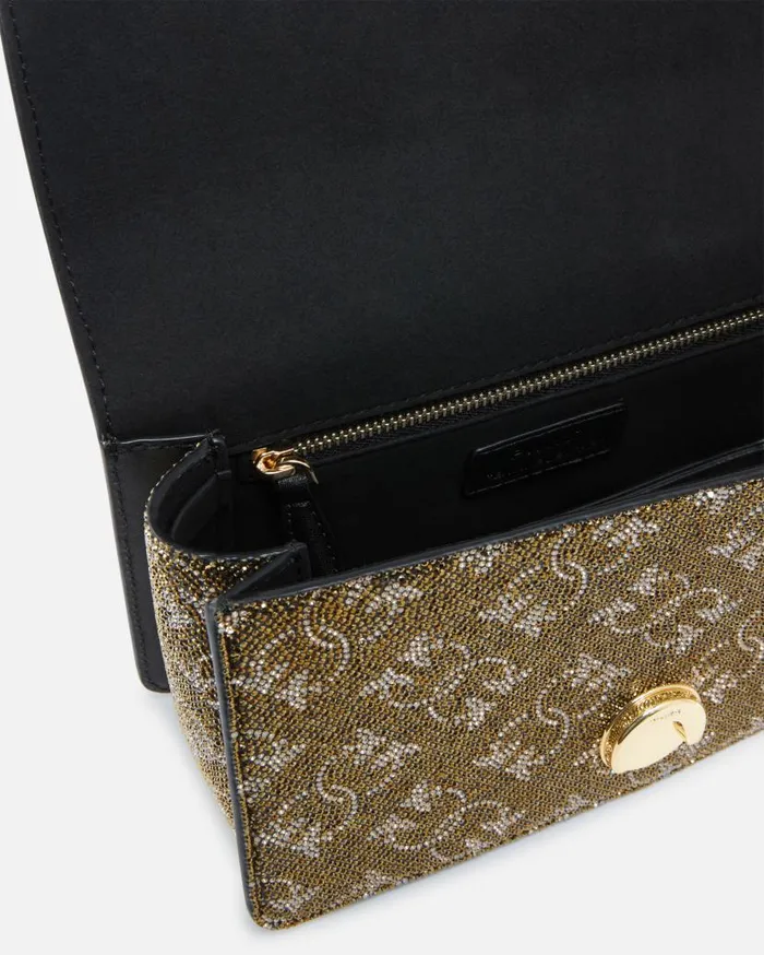 Pinko Mini Love Bag Leather Crossbody Bag With Monogram Rhinestone Bronzegoldgold Women Evening Bags