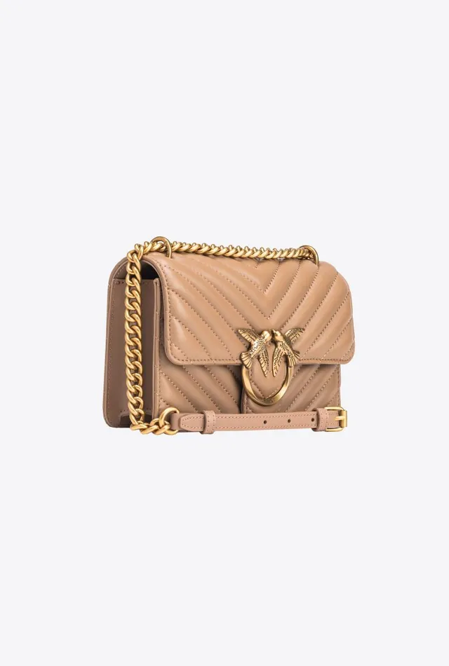 Pinko Mini Love Bag One Chevron Ginger Biscuitantique Gold Women Shoulder Bags
