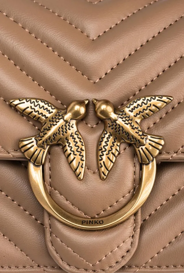 Pinko Mini Love Bag One Chevron Ginger Biscuitantique Gold Women Shoulder Bags
