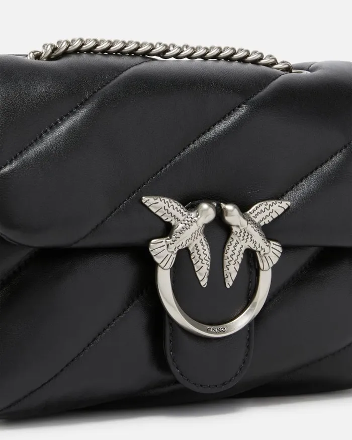 Pinko Mini Love Bag Puff Maxi Quilt Blackold Silver Women Shoulder Bags
