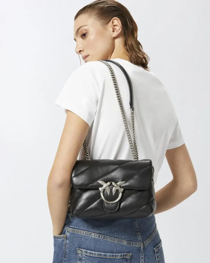Pinko Mini Love Bag Puff Maxi Quilt Blackold Silver Women Shoulder Bags