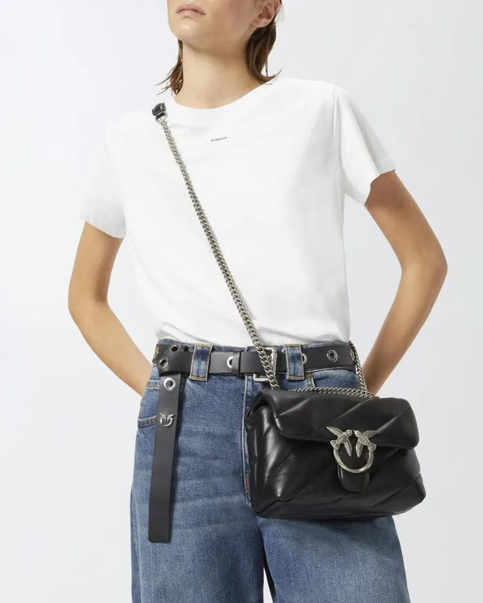 Pinko Mini Love Bag Puff Maxi Quilt Blackold Silver Women Shoulder Bags