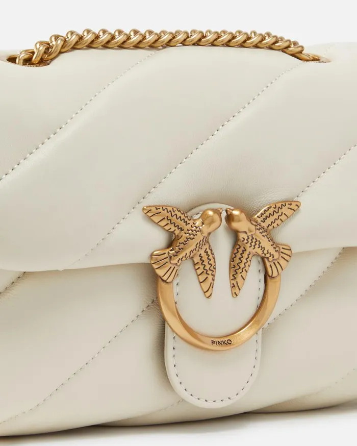 Pinko Mini Love Bag Puff Maxi Quilt Whitewhiteantique Gold Women Shoulder Bags