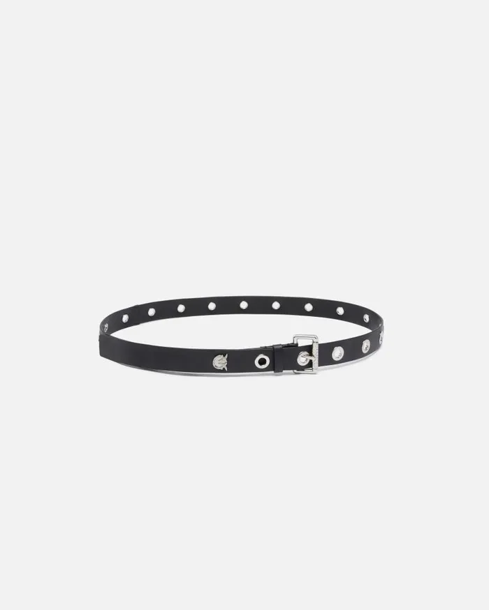Pinko Monogramprint Belt With Eyelets 3cm Limo Blackshiny Nickel Women Belts