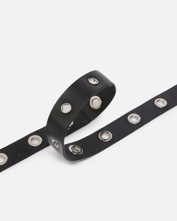 Pinko Monogramprint Belt With Eyelets 3cm Limo Blackshiny Nickel Women Belts