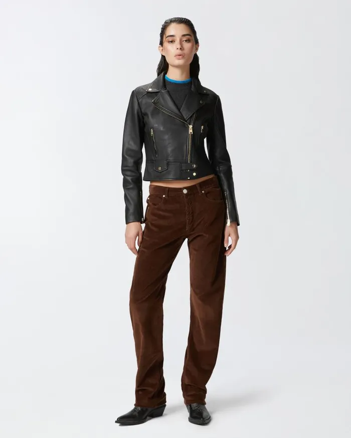 Pinko Nappa Leather Biker Jacket Limo Black Women Outerwear