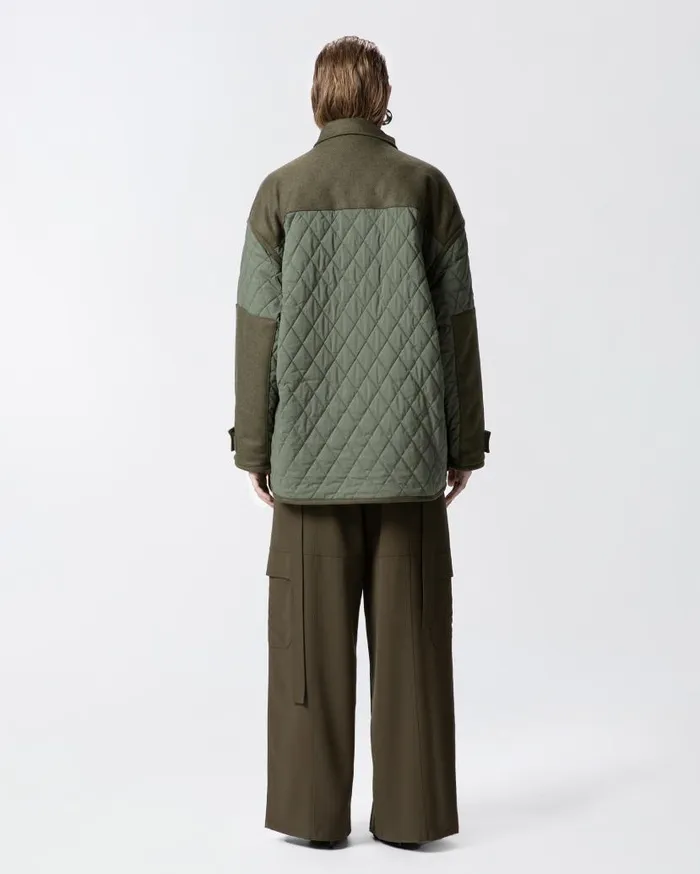 Pinko Quilted Parka With Felt Details Olive Night Green Women Outerwear