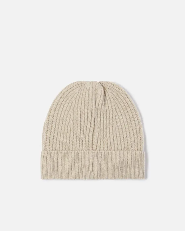 Pinko Ribbed Wool Hat With Logo Beige 8211 Mole Grey Women Hats