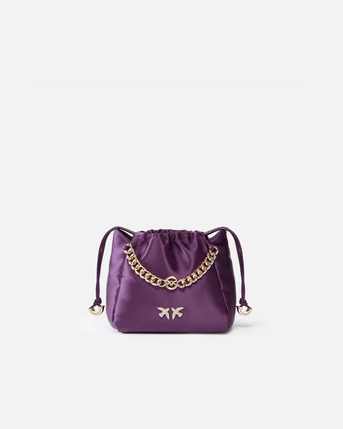 Pinko Satin Mini Clutch Bag With Chain Grape Winegold Women Crossbody Bags
