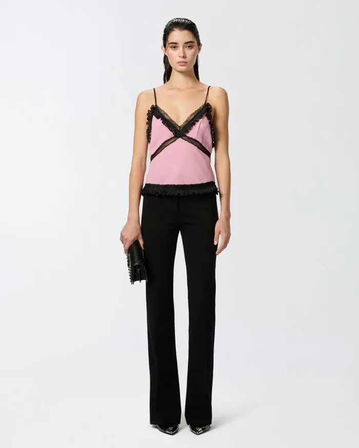 Pinko Silkblend Crepe Thin Shoulder Top Pinkpolignac Women Topwear
