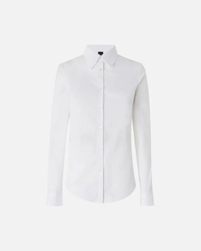 Pinko Slimfit Stretch Poplin Shit With Embroidery Bright White Women Shirts And Blouses