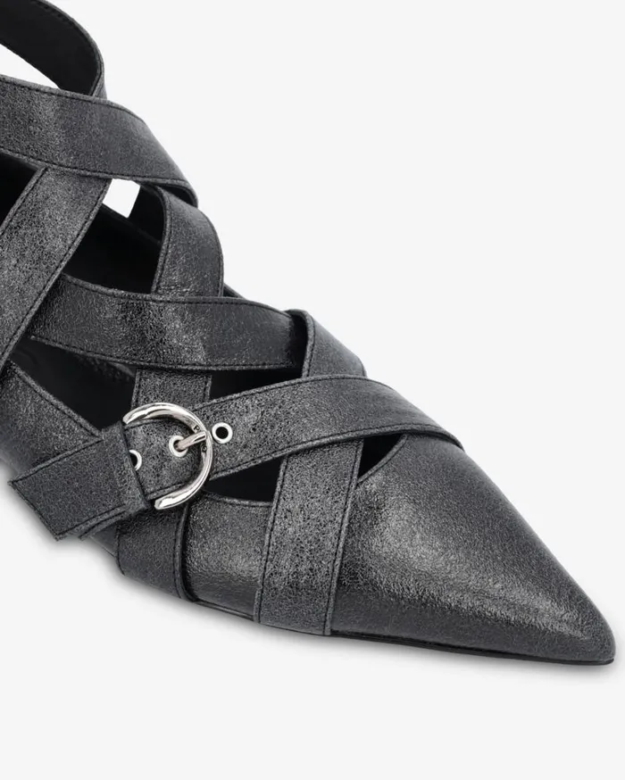 Pinko Slingback Leather Ballerinas With Crisscrossing Straps Limo Black Women Flats