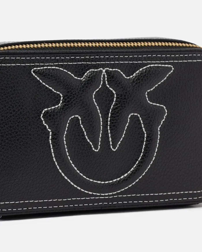 Pinko Small Crossbody Bag With Raised Love Birds Logo Blackantique Gold Women Crossbody Bags