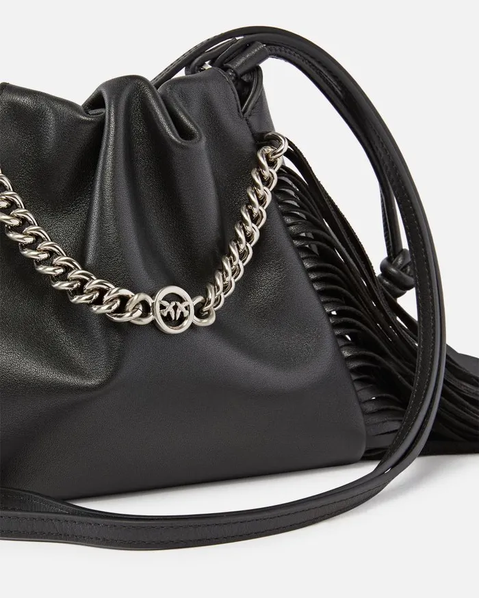 Pinko Soft Leather Bag With Fringes Limo Blackbrushed Silver Women Crossbody Bags