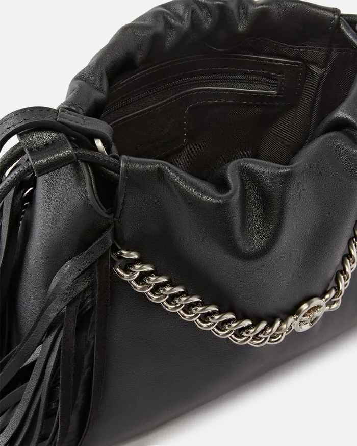 Pinko Soft Leather Bag With Fringes Limo Blackbrushed Silver Women Crossbody Bags