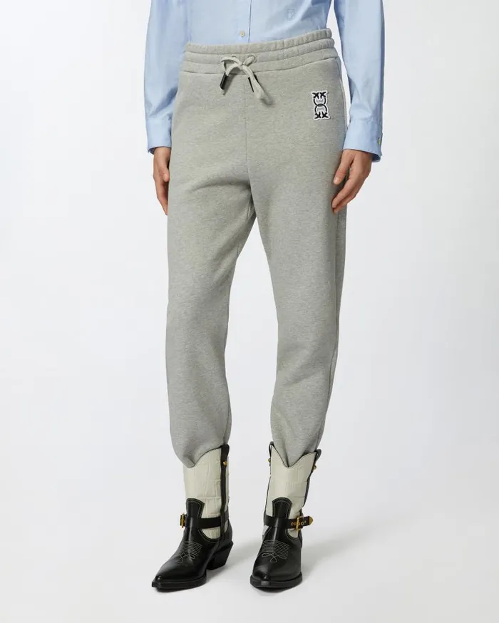 Pinko Sporty Joggers With Logo Patch Drizzle Grey Women Trousers