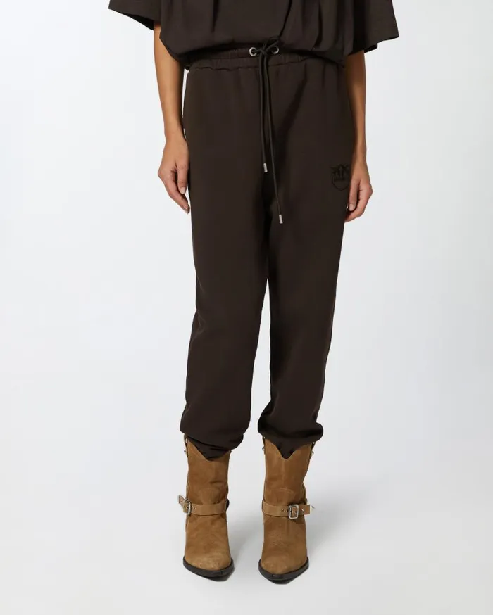 Pinko Sporty Joggers With Love Birds Embroidery Brown Women Trousers