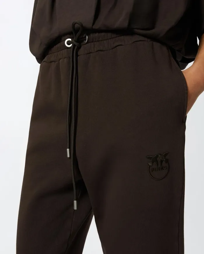 Pinko Sporty Joggers With Love Birds Embroidery Brown Women Trousers