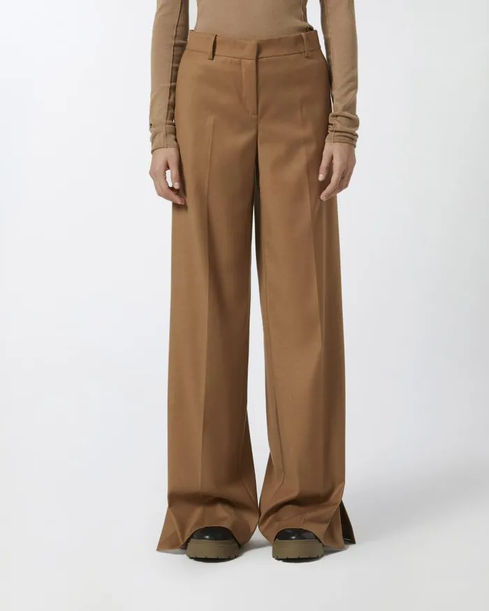 Pinko Stretch Wool Flannel Palazzo Trousers Walnut Brown Women Trousers