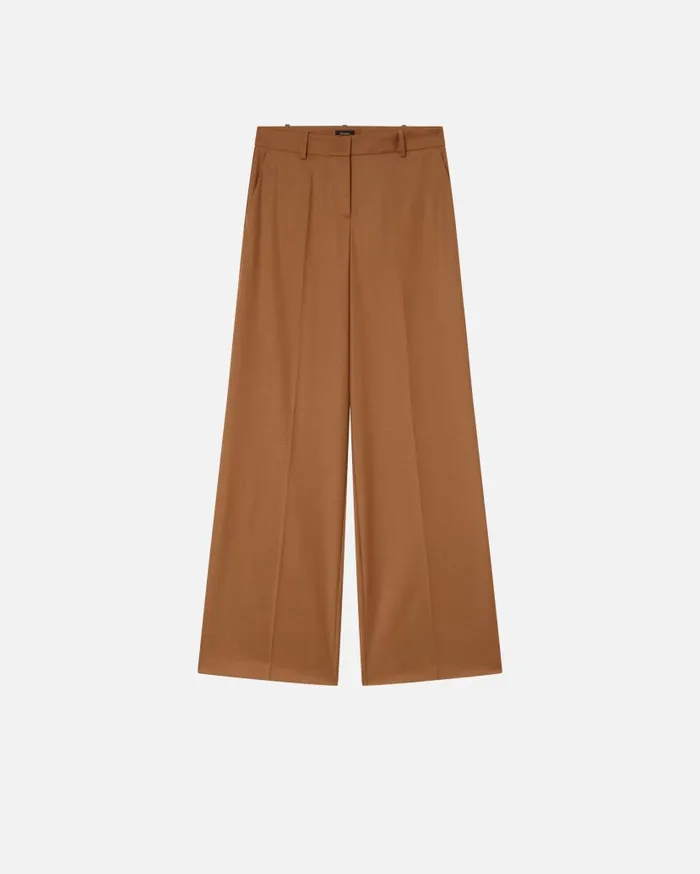 Pinko Stretch Wool Flannel Palazzo Trousers Walnut Brown Women Trousers
