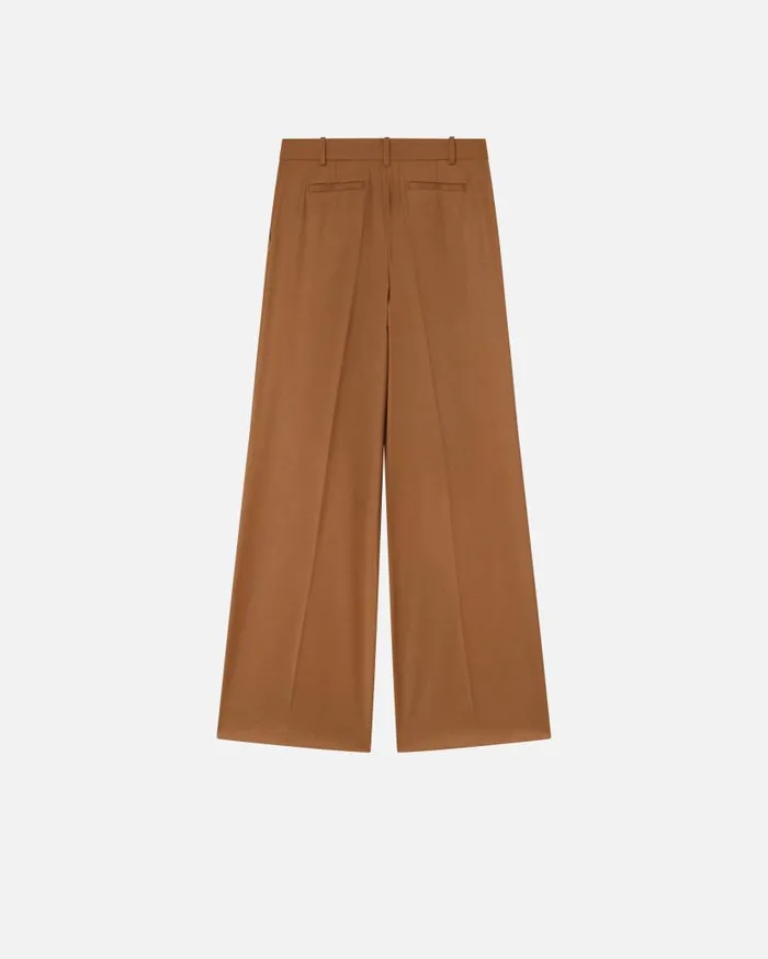 Pinko Stretch Wool Flannel Palazzo Trousers Walnut Brown Women Trousers