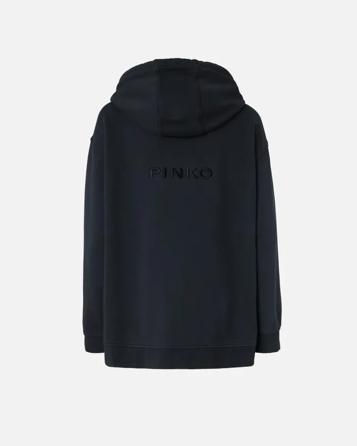 Pinko Sweatshirt With Zip And Embroidered Logo Hood Caviar Black Women Sweatshirts