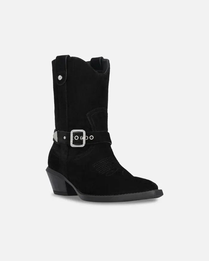 Pinko Texanstyle Suede Ankle Boots With Heel Limo Black Women Boots