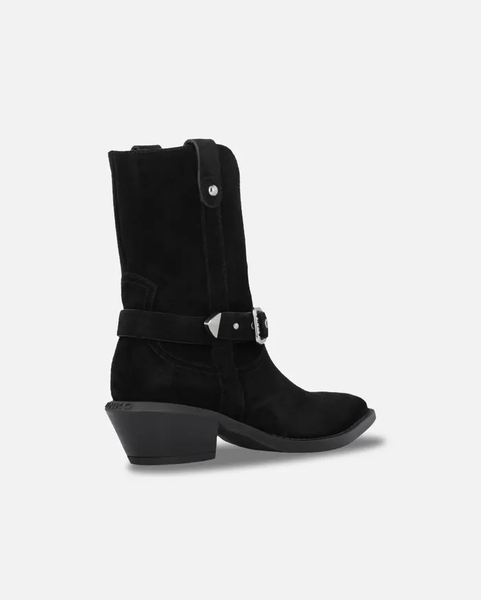 Pinko Texanstyle Suede Ankle Boots With Heel Limo Black Women Boots