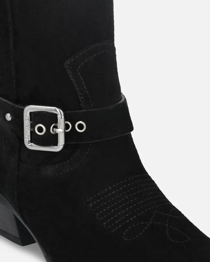 Pinko Texanstyle Suede Ankle Boots With Heel Limo Black Women Boots