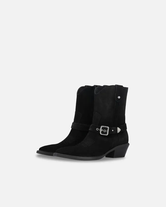Pinko Texanstyle Suede Ankle Boots With Heel Limo Black Women Boots
