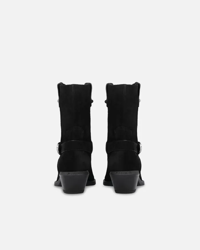 Pinko Texanstyle Suede Ankle Boots With Heel Limo Black Women Boots