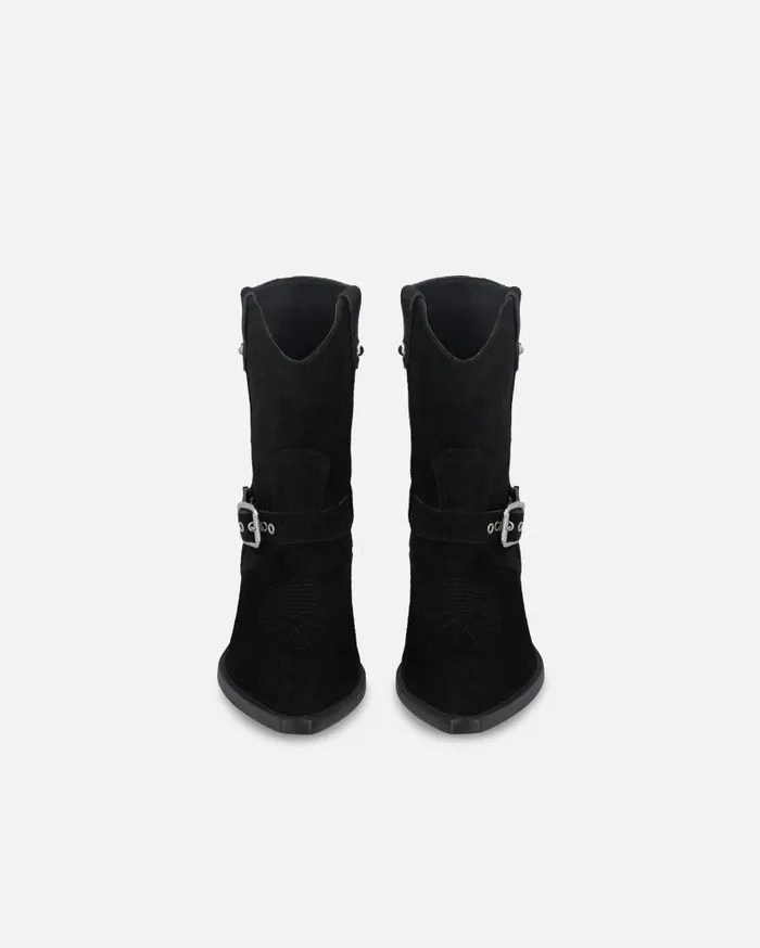 Pinko Texanstyle Suede Ankle Boots With Heel Limo Black Women Boots