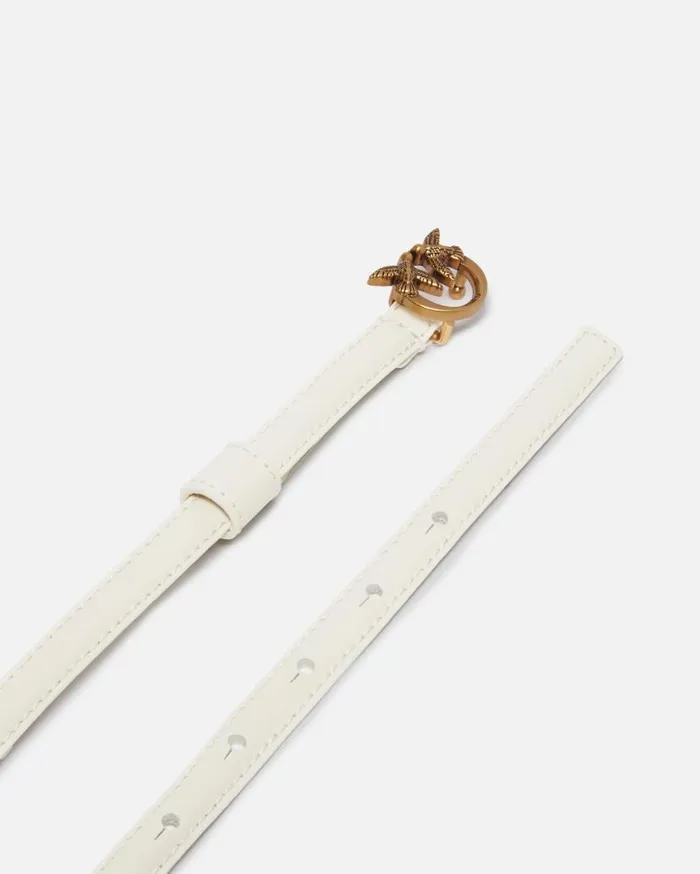 Pinko Thin Belt With Love Birds Buckle 1cm Whitewhiteantique Gold Women Belts