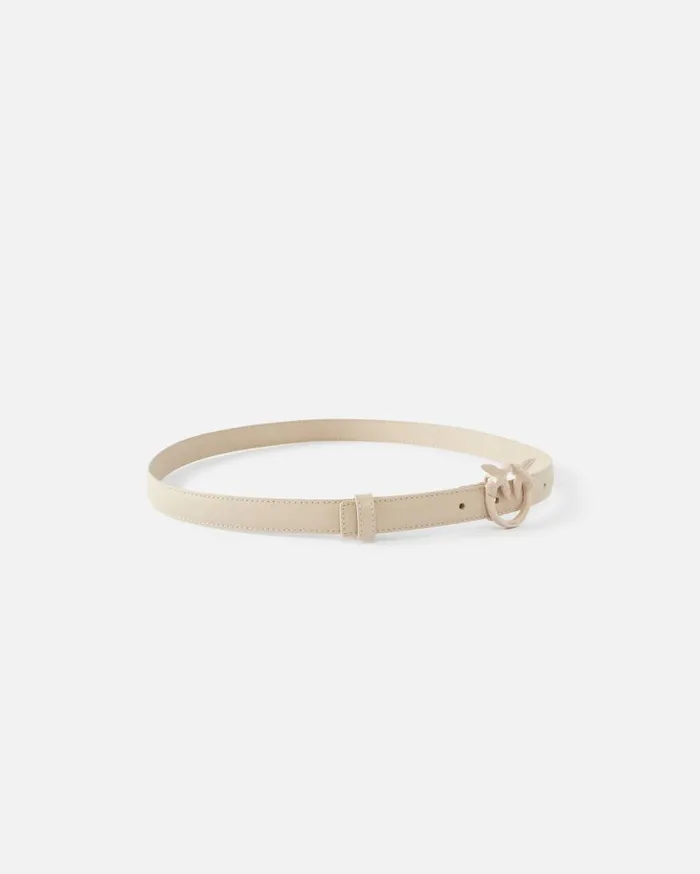 Pinko Thin Colourblock Love Birds Leather Belt 2cm Beigesmoke Grey Colour Block Women Belts
