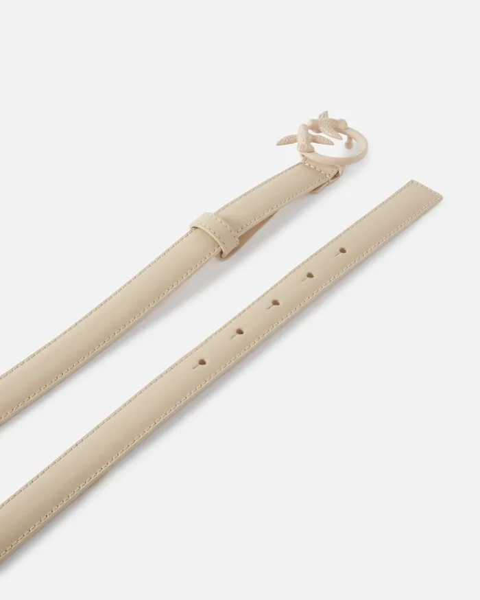 Pinko Thin Colourblock Love Birds Leather Belt 2cm Beigesmoke Grey Colour Block Women Belts