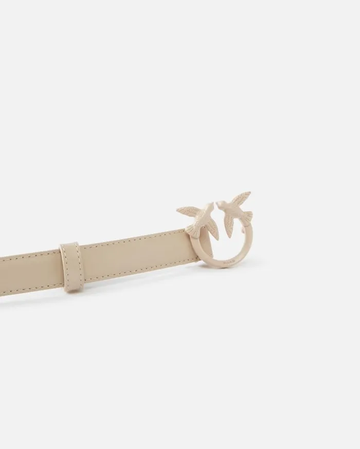 Pinko Thin Colourblock Love Birds Leather Belt 2cm Beigesmoke Grey Colour Block Women Belts
