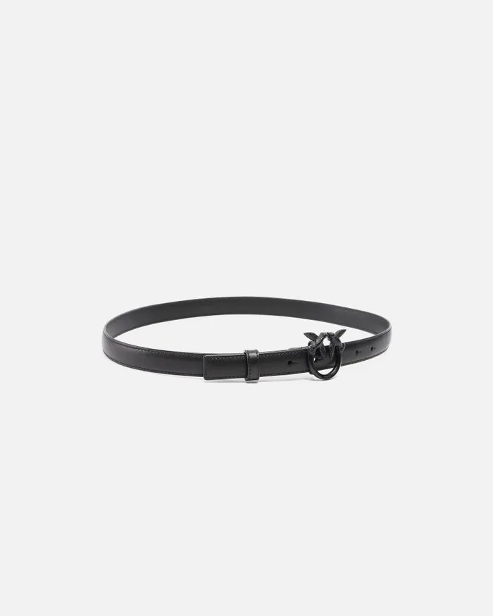 Pinko Thin Colourblock Love Birds Leather Belt 2cm Limo Black Block Colour Women Belts