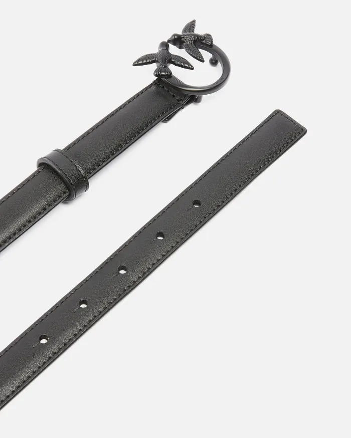 Pinko Thin Colourblock Love Birds Leather Belt 2cm Limo Black Block Colour Women Belts