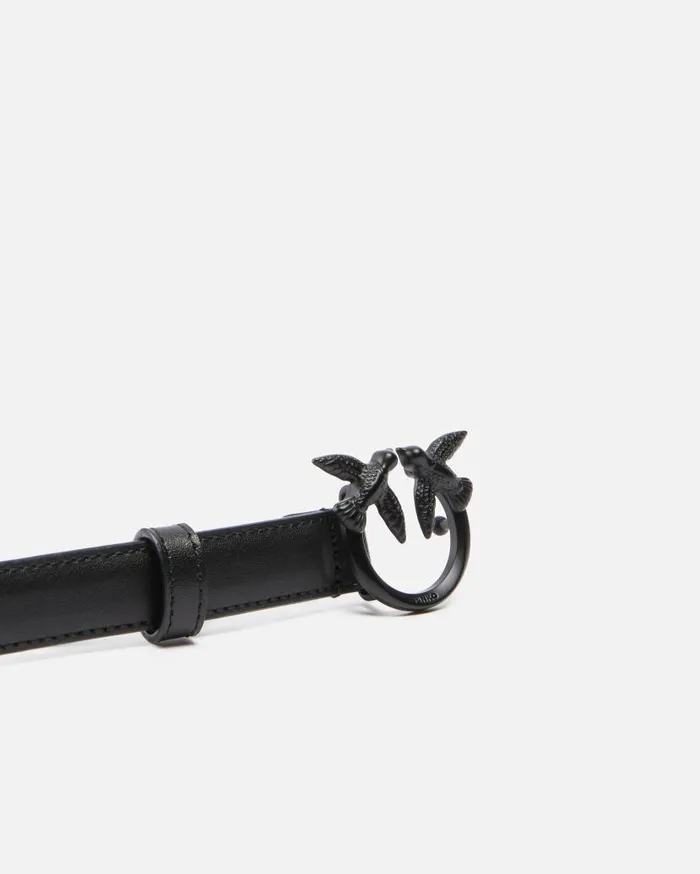 Pinko Thin Colourblock Love Birds Leather Belt 2cm Limo Black Block Colour Women Belts