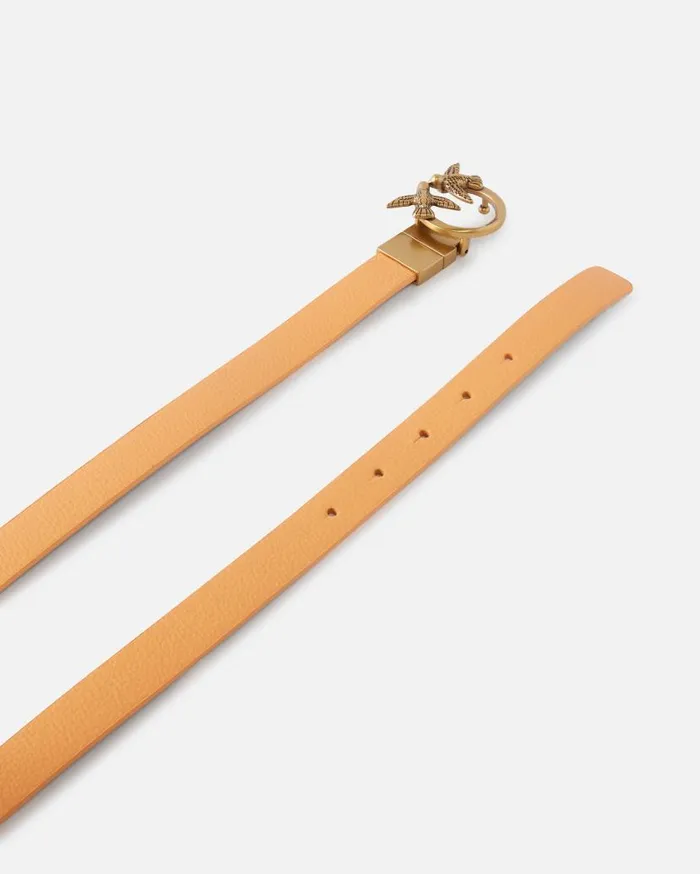 Pinko Thin Doubleface Leather Belt With Buckle 2cm Army Greenorangeantiquegold Women Belts