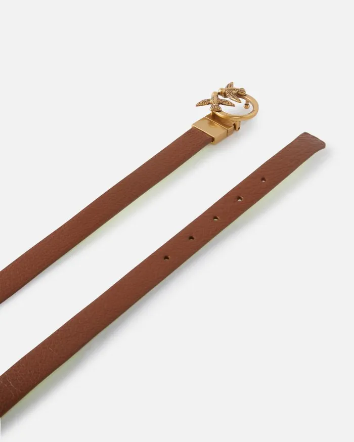 Pinko Thin Doubleface Leather Belt With Buckle 2cm Browngreenantiquegold Women Belts