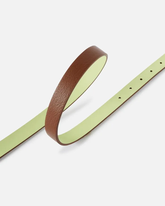 Pinko Thin Doubleface Leather Belt With Buckle 2cm Browngreenantiquegold Women Belts